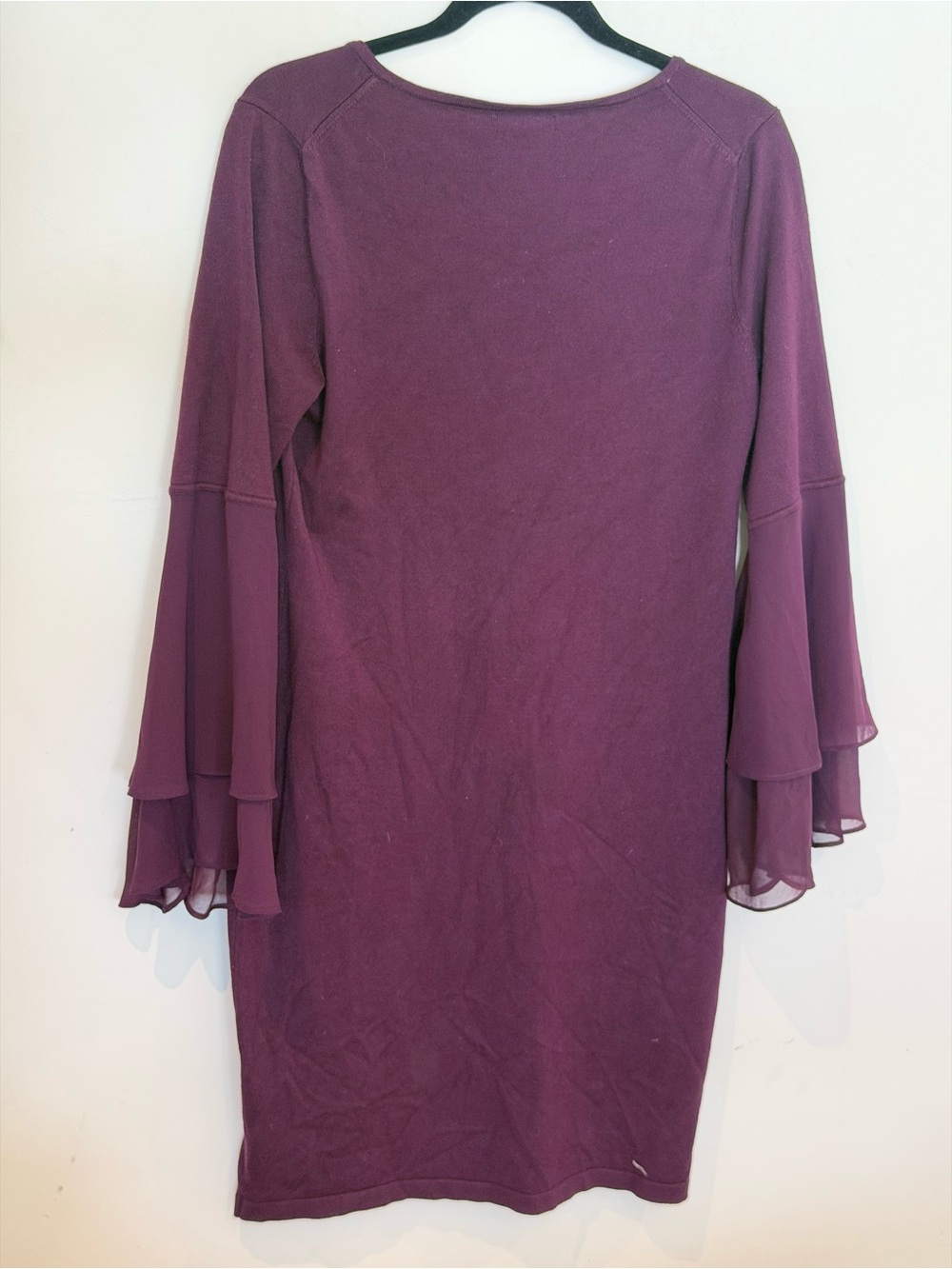 Calvin Klein Plum Bell-Sleeve V-Neck Dress - Picture 3 of 3